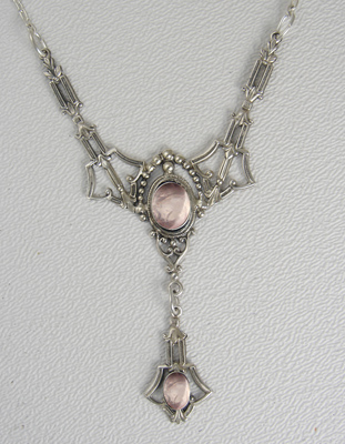 Sterling Silver Victorian Inspired Necklace With Rose Quartz